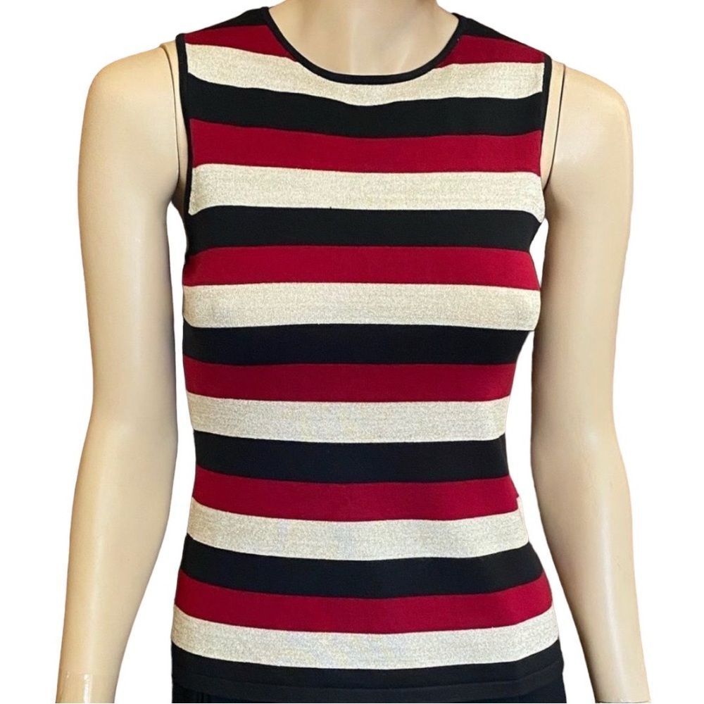 Vintage Top Casual Corner Knit Shirt Sleeveless Shell Striped Blouse Size M